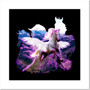 Stunning Pink Flying Unicorn Posters and Art